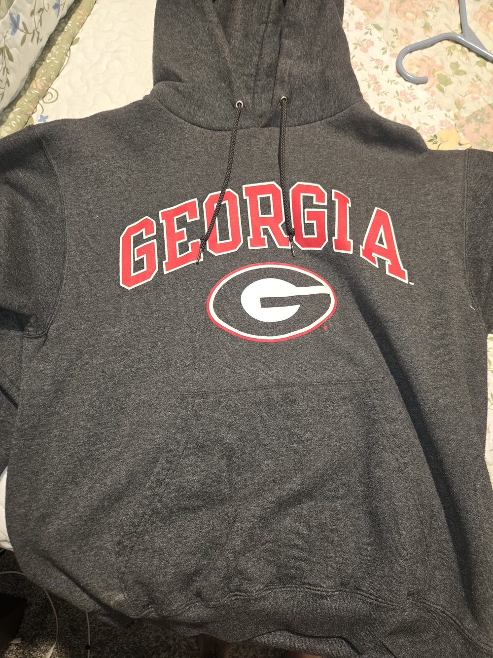 Champion Gray Georgia Hooded Sweatshirt with Red & White Logo